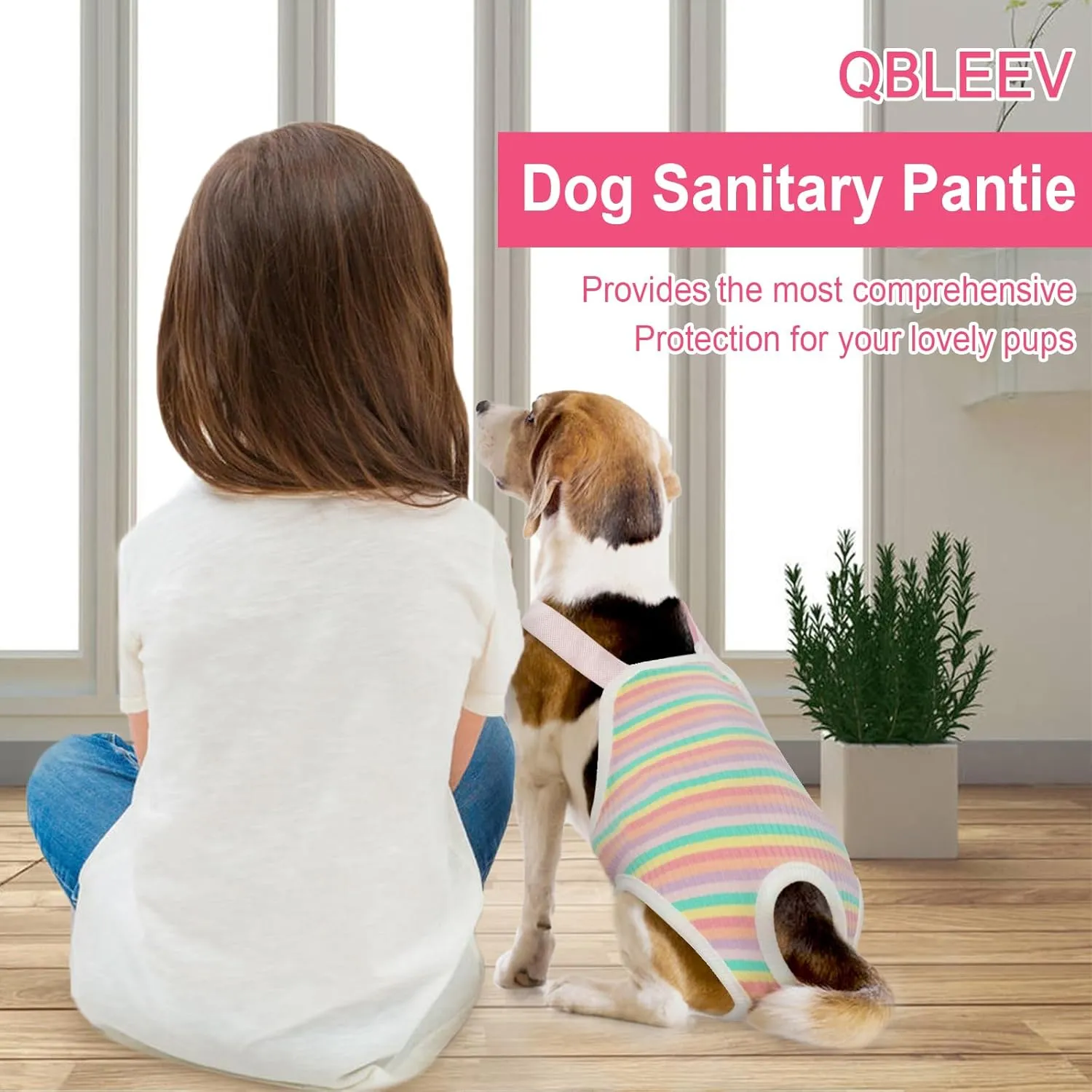 QBLEEV Dog Diapers Female Washable Sanitary Pantie with Adjustable Suspender, Reusable Doggie Period Panties, Pet Underwear Diaper Jumpsuits for Male Dogs in Heat, Puppy Diapers for French Bulldog M