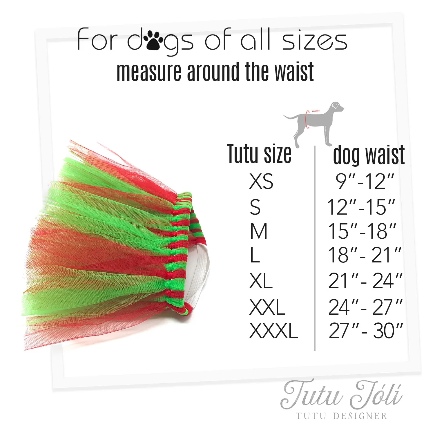 Red and Green Christmas Dog Tutu Skirt | XS-XXXL