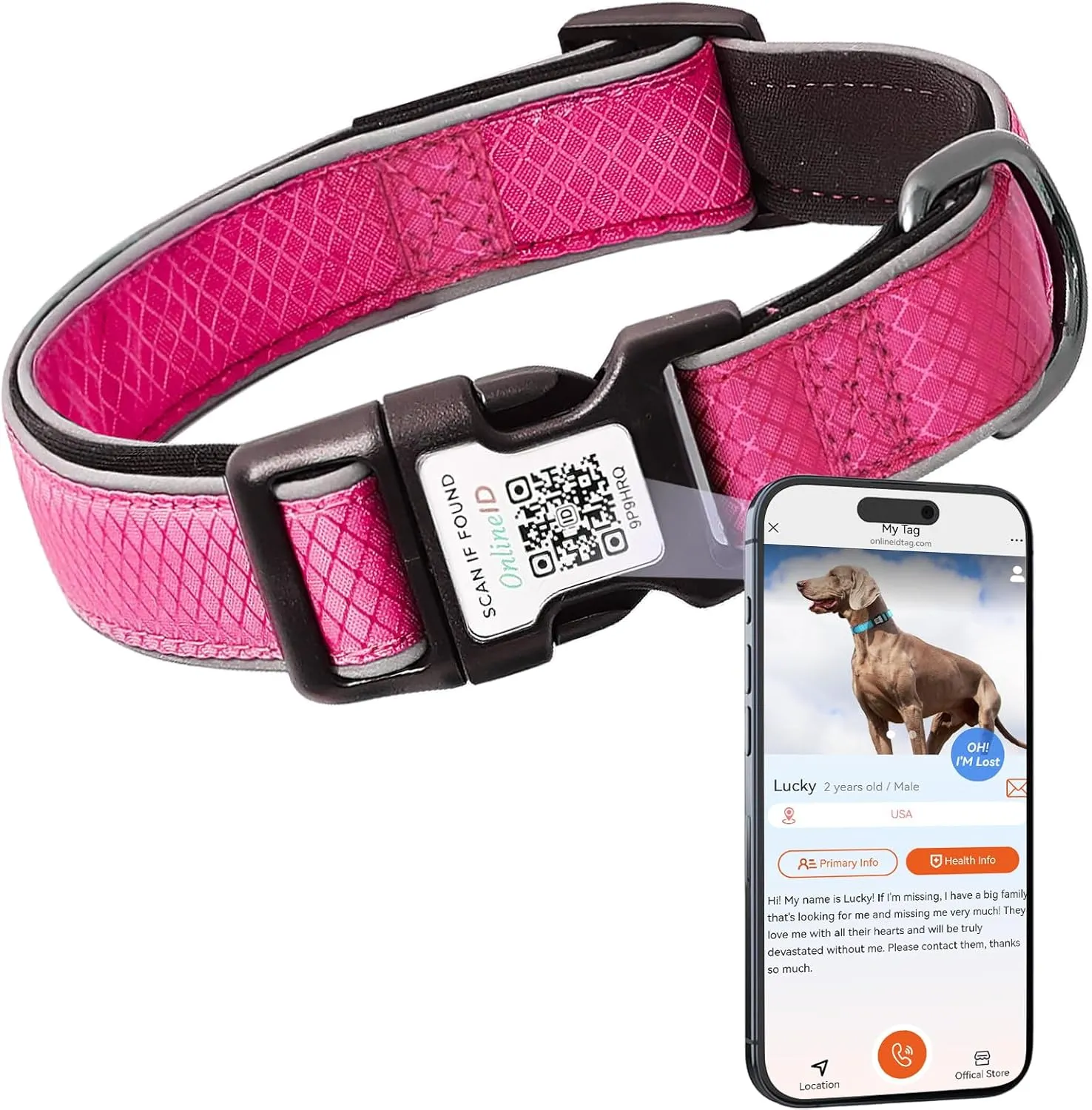 Reflective Dog Collar for Small Dogs, Soft Neoprene Padded Oxford Cloth Pet Collars with Safty Buckle & QR Code Pet ID Tag,Rose Red S
