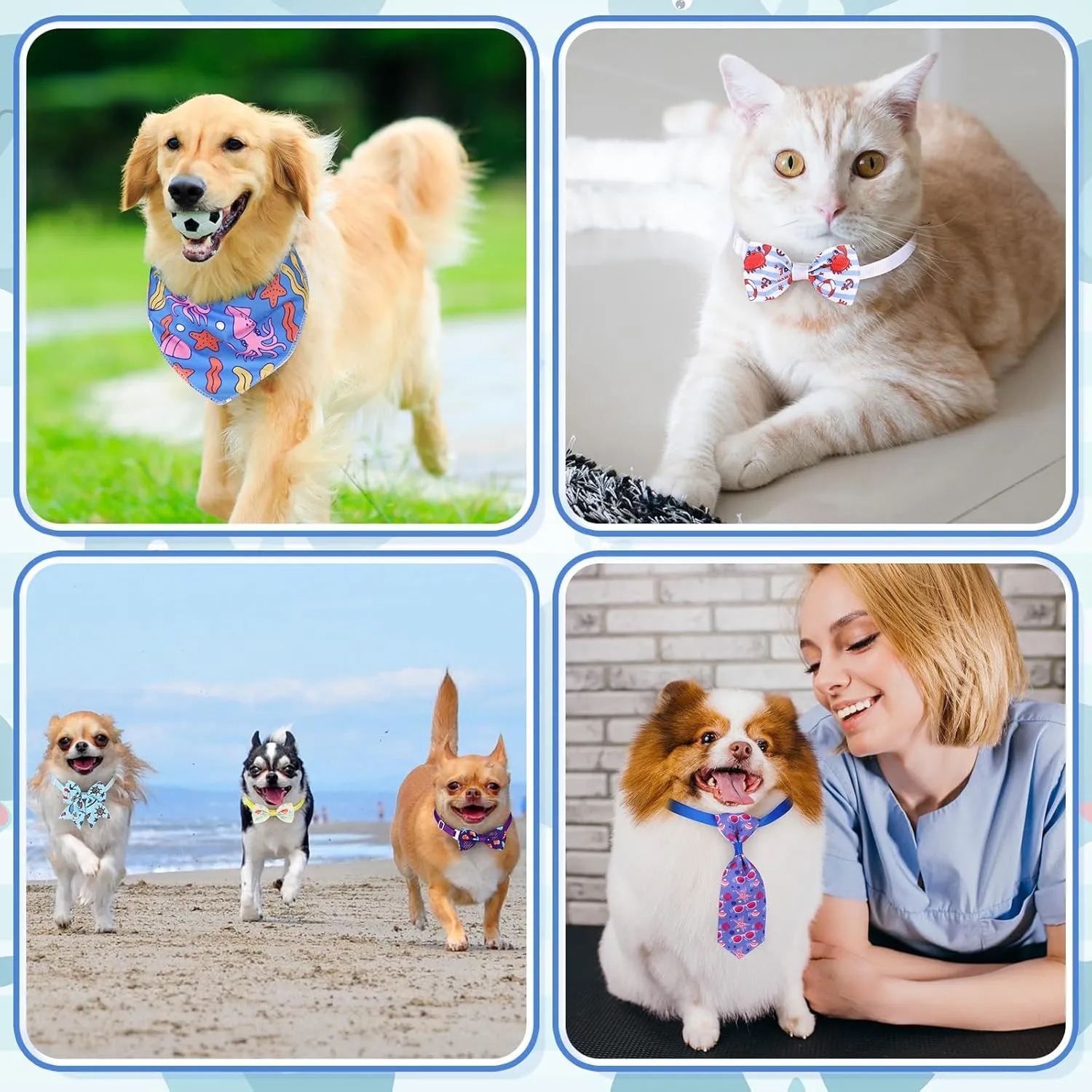 Reginary 120 Pcs Ocean Animals Dog Bandanas Bulk Dog Bows Set Bow Ties Cat Scarf Colorful Washable Triangle Pet Kerchief Cute Bib for Summer Small Medium Large Pets Grooming Accessories Costume