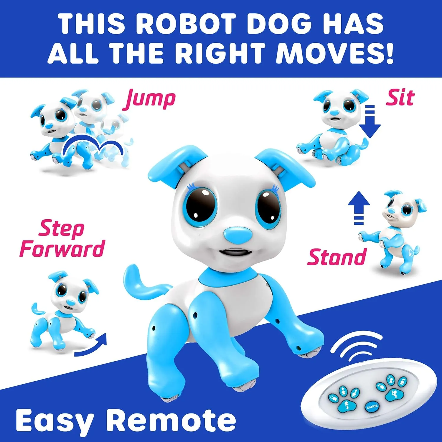 Robo Pets Robot Dog Toy for Girls and Boys - Remote Control Robot Toy Puppy with LEDs, Sound FX, Interactive Hand Motion Gestures, STEM Program Treats, Dancing and Walking RC Pet for Kids (Blue)