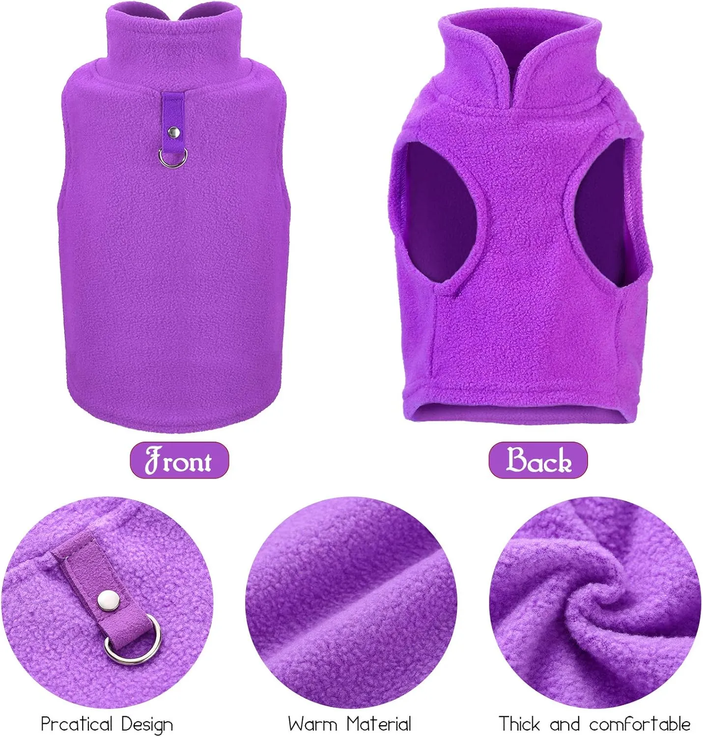 SATINIOR 4 Pieces Dog Polyester Warmer Vest Sweater Warm Pullover Jacket with D-Ring Leash Cold Weather Coat Hoodie for Small and Medium Dogs(M,Purple, Blue, Rose, Red)