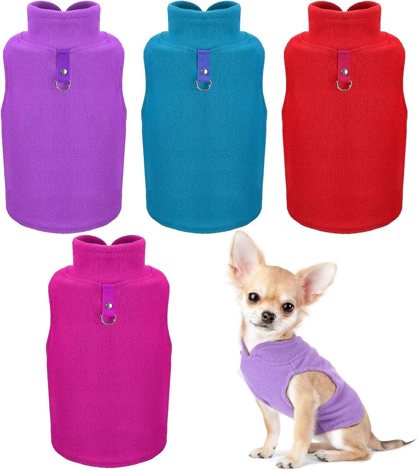 SATINIOR 4 Pieces Dog Polyester Warmer Vest Sweater Warm Pullover Jacket with D-Ring Leash Cold Weather Coat Hoodie for Small and Medium Dogs(M,Purple, Blue, Rose, Red)