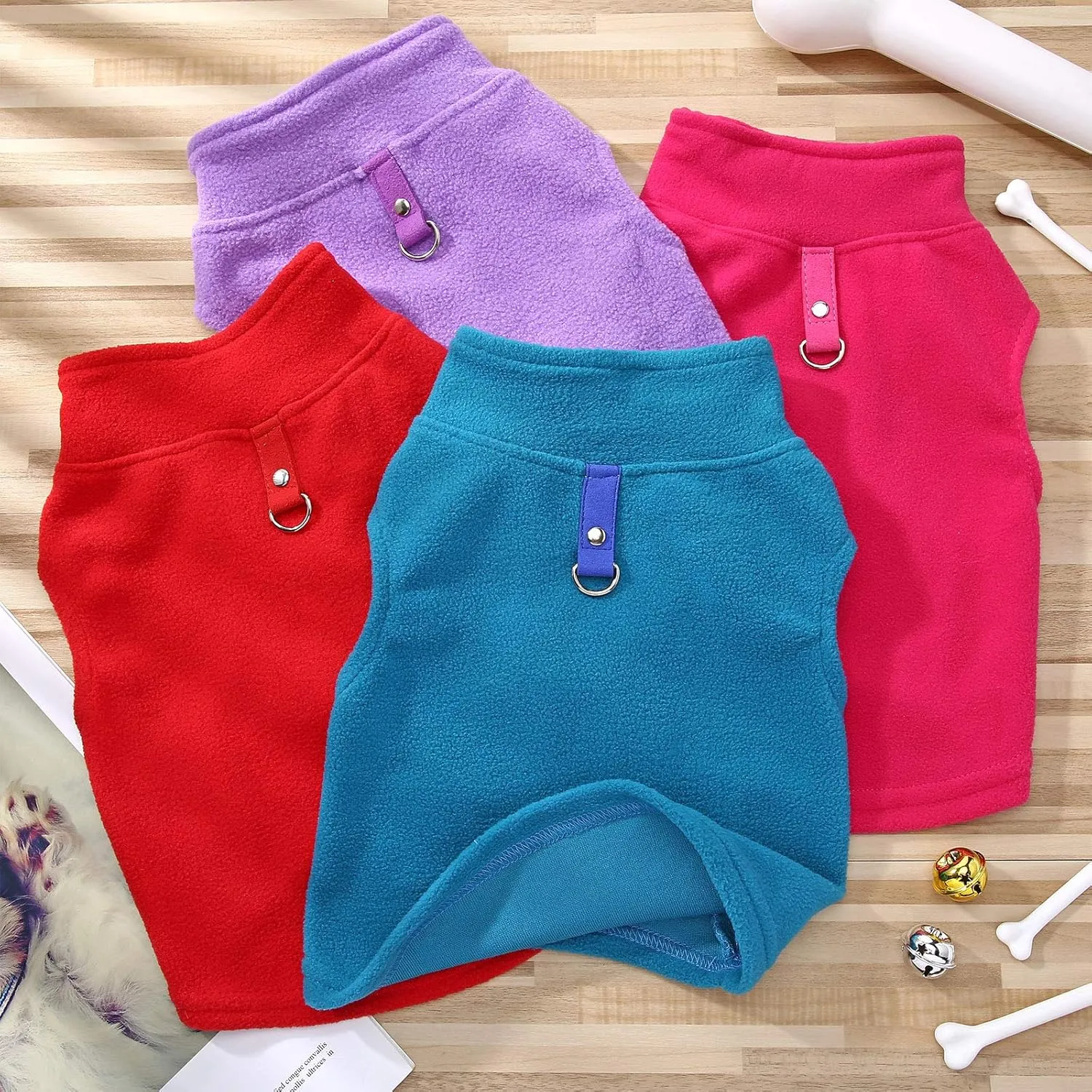 SATINIOR 4 Pieces Dog Polyester Warmer Vest Sweater Warm Pullover Jacket with D-Ring Leash Cold Weather Coat Hoodie for Small and Medium Dogs(M,Purple, Blue, Rose, Red)