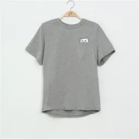 SexeMara 2016 New Summer Pocket Harajuku Cat Lovers Women Top Short-sleeve T shirt  Sweet Style Black/White/Grey Plus Size