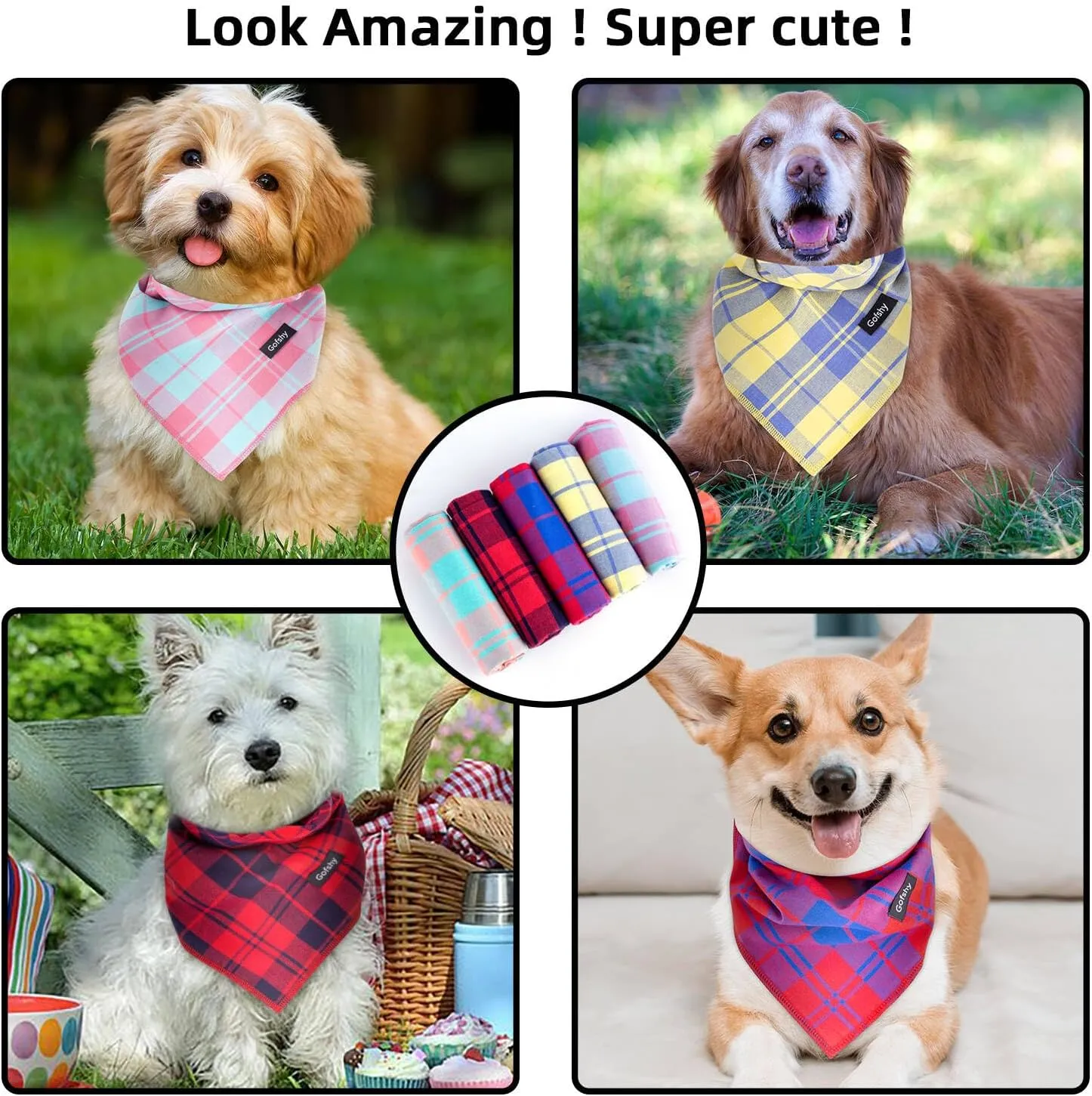 Spring Dog Bandana Small-Dog Scarf Vibrant Color Pink Green Plaid Printing Adjustable Bib Handkerchief Accessories for Small Dogs Cats (S)