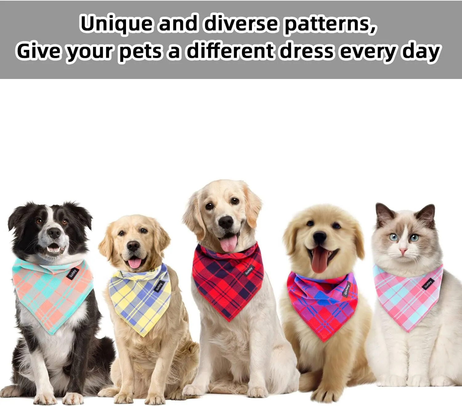Spring Dog Bandana Small-Dog Scarf Vibrant Color Pink Green Plaid Printing Adjustable Bib Handkerchief Accessories for Small Dogs Cats (S)