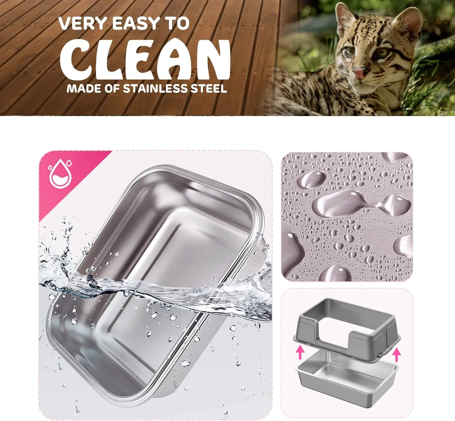 Stainless Steel Cat Litter Box, Extra Large Litter Box with Lid for Big Cats, Enclosed Metal Litter Pan with High Sides, Anti-Urine Leakag, Anti-Odor, Easy Cleaning, Include Scoop (Grey