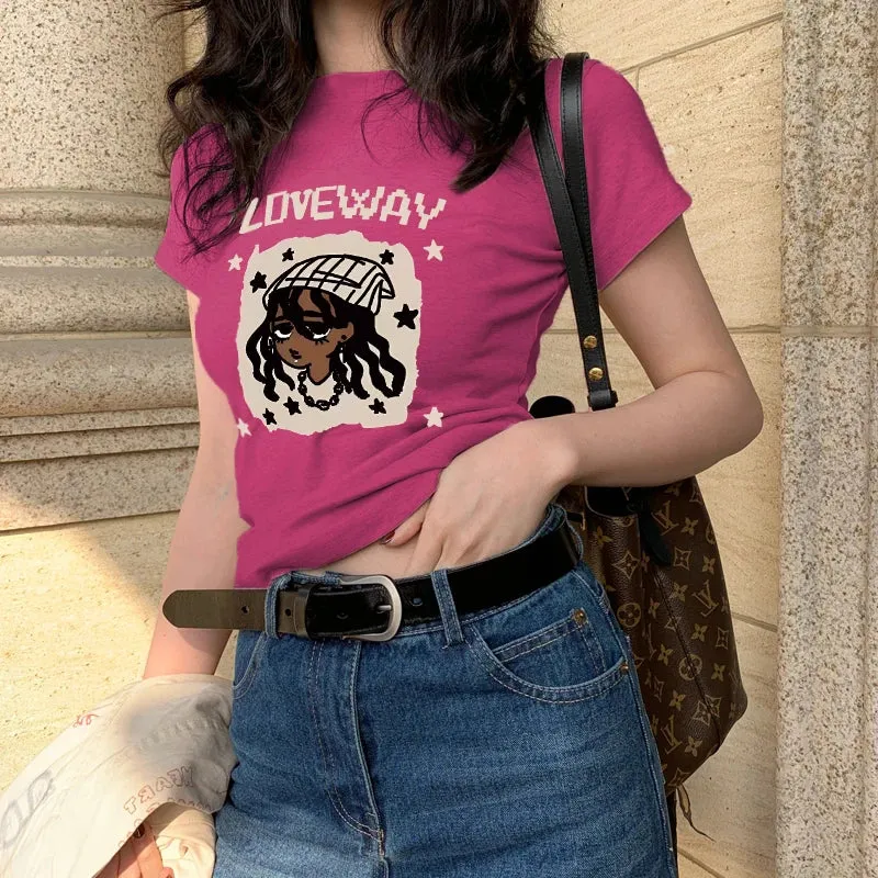 Summer American Retro Slimming Short Tight Spice Girl Women's T-shirt