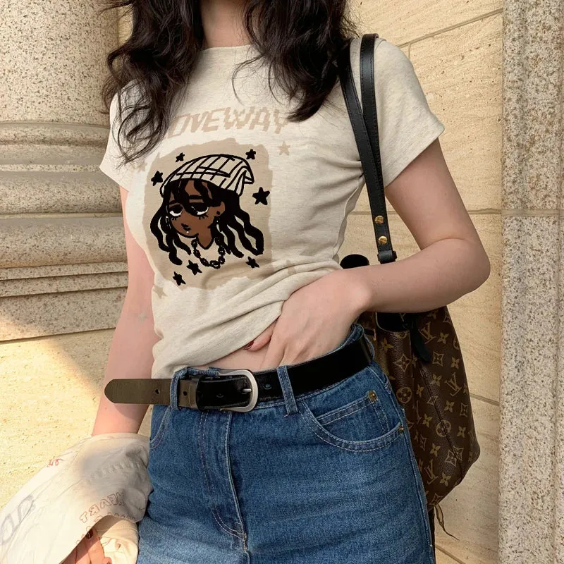 Summer American Retro Slimming Short Tight Spice Girl Women's T-shirt