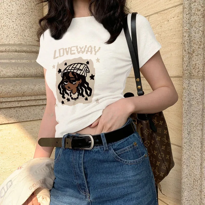 Summer American Retro Slimming Short Tight Spice Girl Women's T-shirt