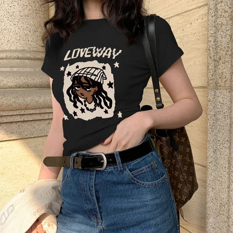 Summer American Retro Slimming Short Tight Spice Girl Women's T-shirt