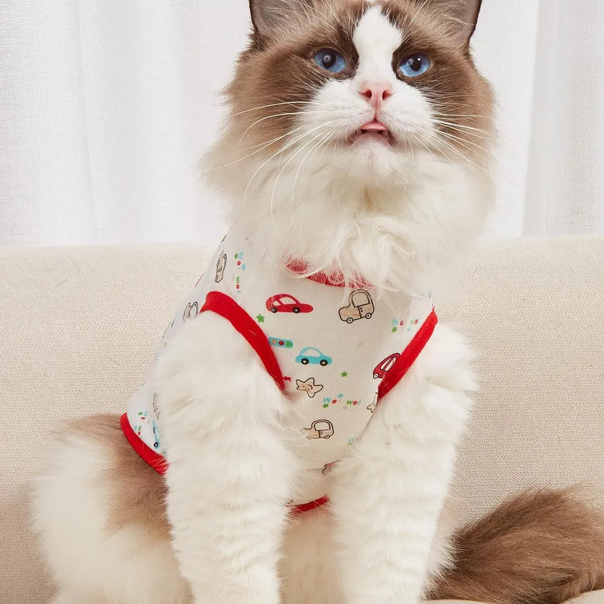 Summer Cartoon Print Dog Clothes, Cotton Pet Apparel