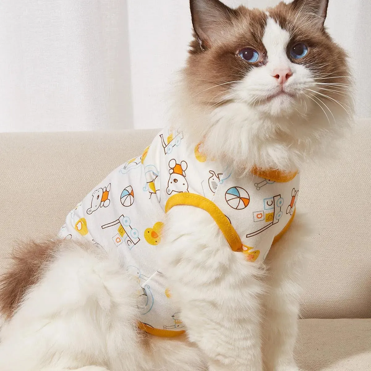Summer Cartoon Print Dog Clothes, Cotton Pet Apparel