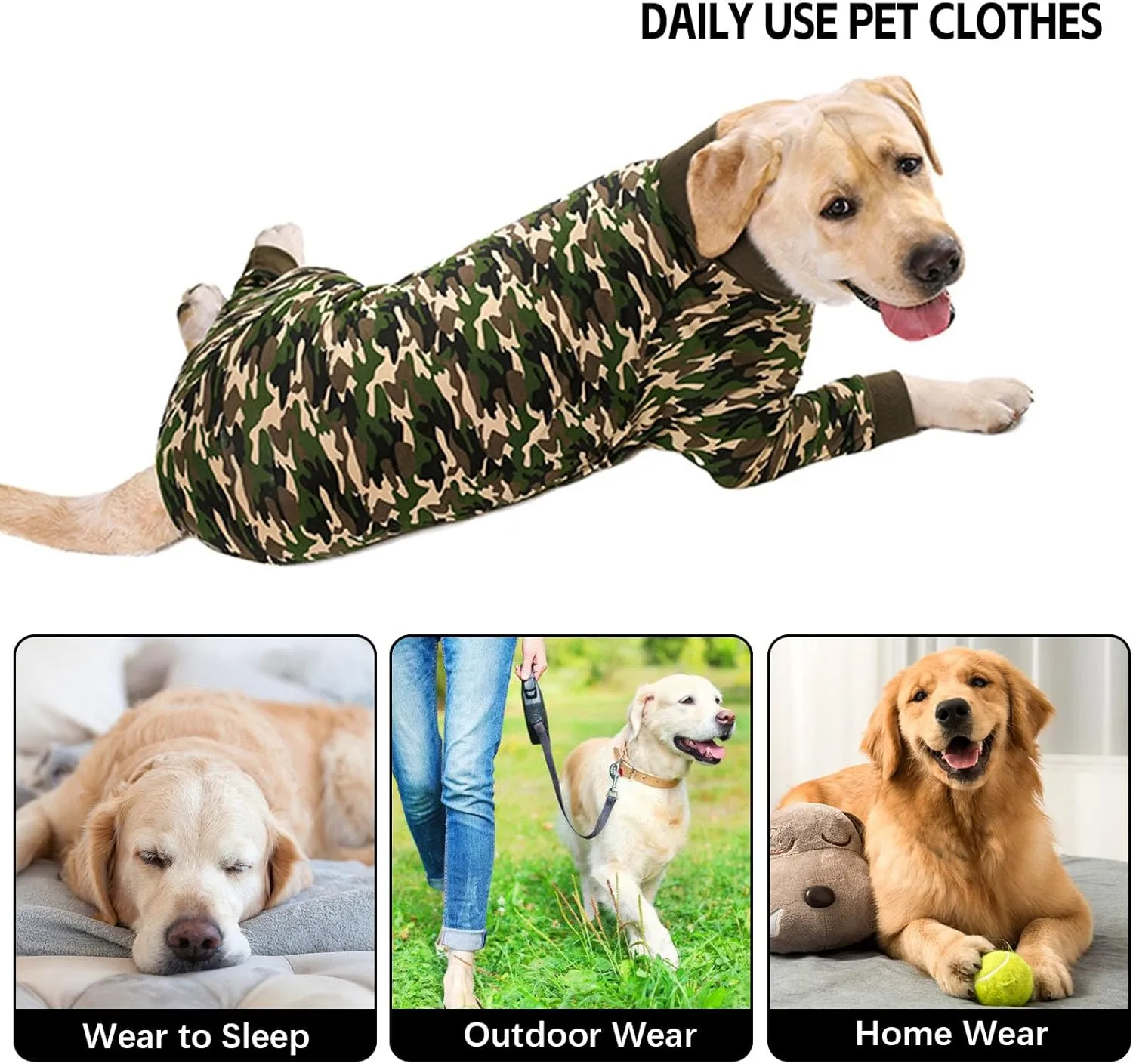 Surgery Recovery Suit Onesies for Large Dogs Spayed Lightweight Camo Winter Coat Full Body Suit for Shedding Cute Bodysuit Surgery Shirt for Medium Large PJS(Camo)
