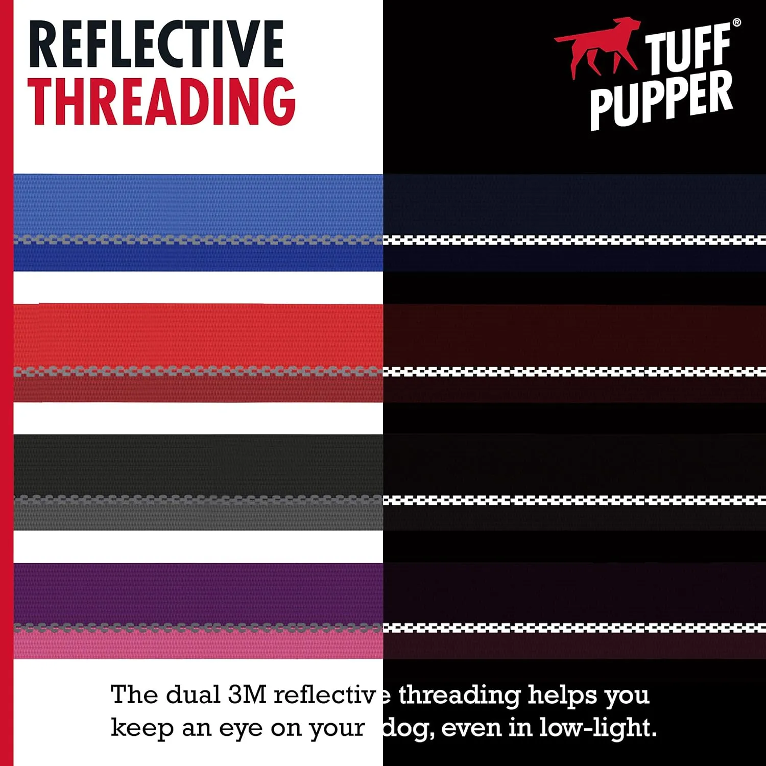 Tuff Pupper Heavy Duty Collar | Reflective with Aluminum D-Ring | Separate Dog ID Tag Attachment | Easy Sizing for All Breeds
