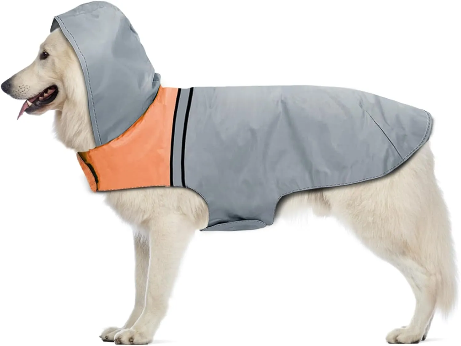 Ultra Light Breathable Waterproof Dog Rain Jacket with Hood, Adjustable, Suitable for Small to Large Dogs (Grey, XXL)