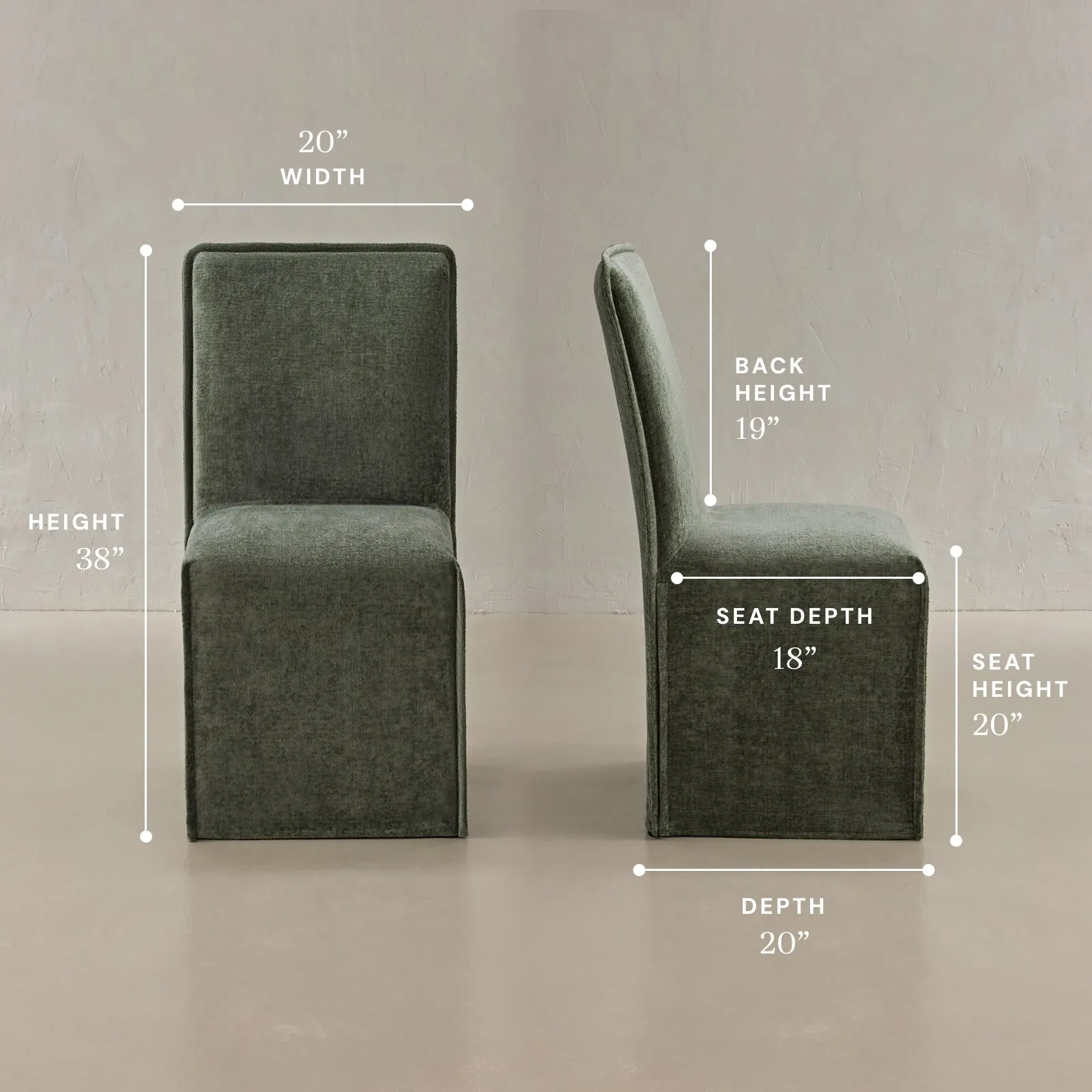 Washable Upholstered Dining Chair | 19” Back Height in Willow (Set of 2)