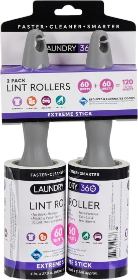 WOOLITE Laundry 360 Sanitized Pro Grade 60 Sheet Super Jumbo Lint Roller 2 Pack